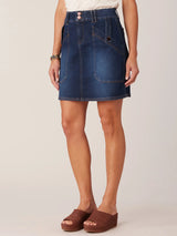 Double Button Patch Pocket Denim Skirt Indigo