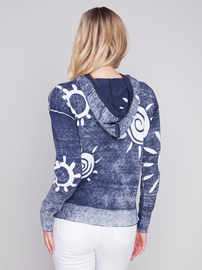 Printed Reversible Hooded Sweater Navy