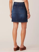 Double Button Patch Pocket Denim Skirt Indigo