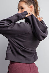 French Terry Cropped Quarter Zip Hoodie Charcoal
