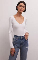 Aden Vneck Rib Top White