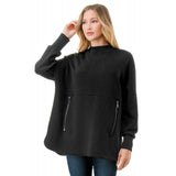 Zip Detail Paneled Mock Neck Popover Black