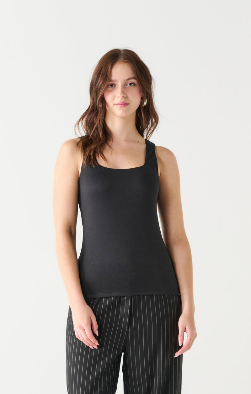 Square Neck Fitted Tank Black