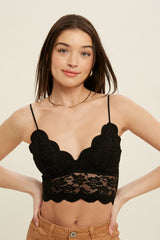 Sheer Floral Scallop Edge Brami Black