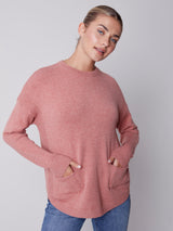 Scarf Rounded Hem Sweater Heather Cinnamon