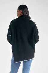Asymmetric Whip Stitch Turtleneck Sweater Black