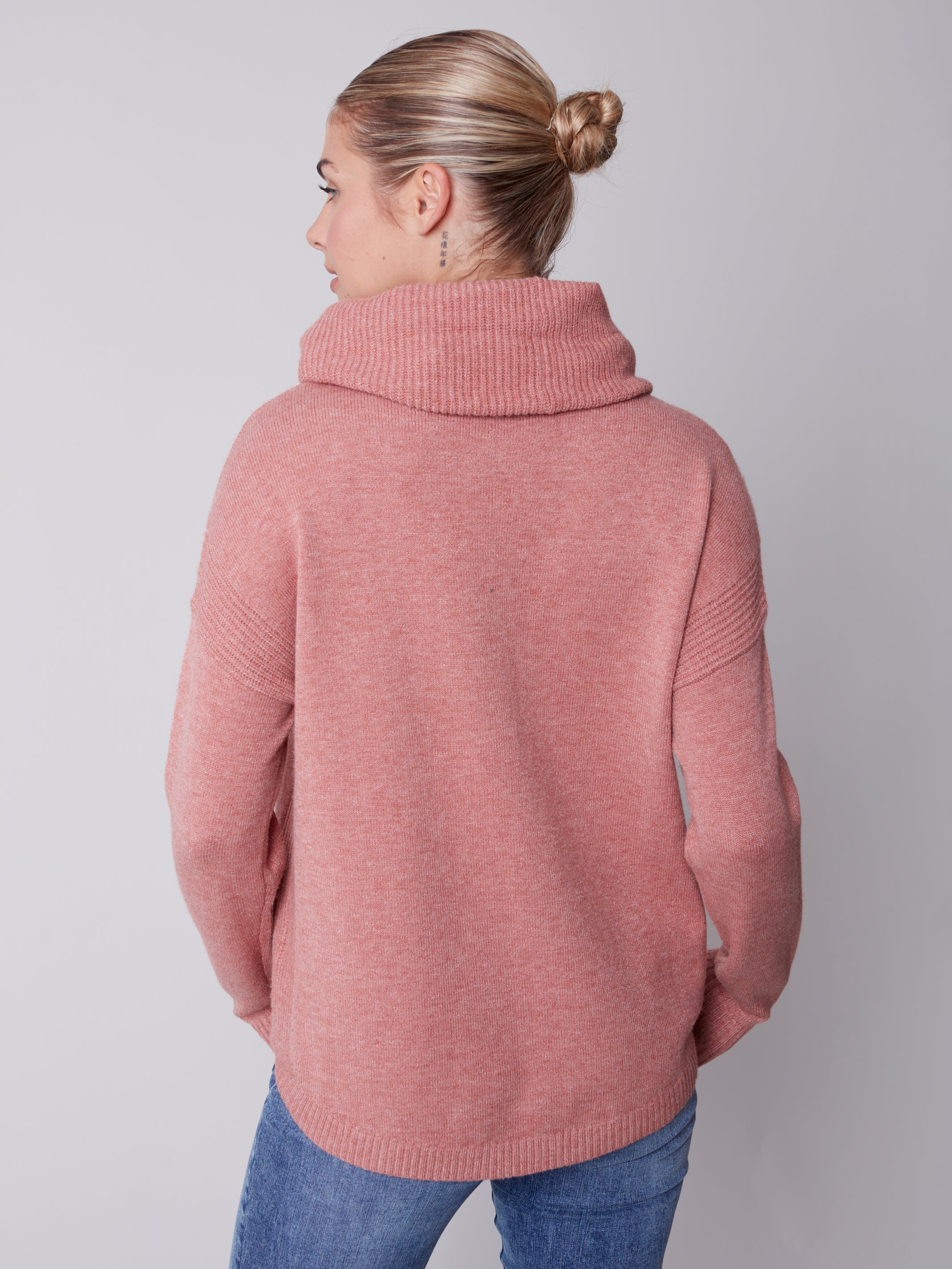 Scarf Rounded Hem Sweater Heather Cinnamon