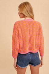 Pointelle Striped Knit Sweater Orange + Pink