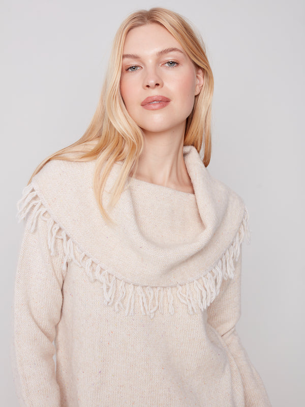 Fringed Cowl Neck Sweater