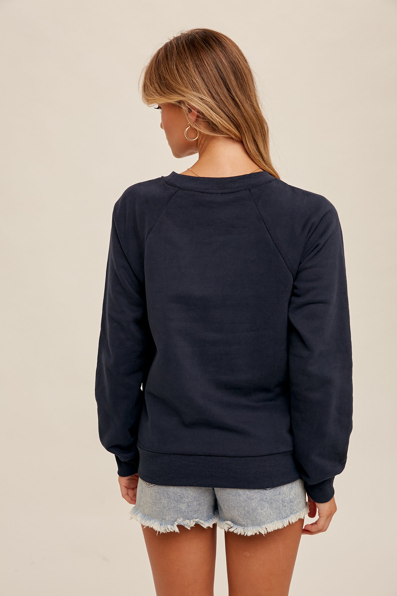 "Happy, Happy" Embroidered Sweatshirt Midnight Blue