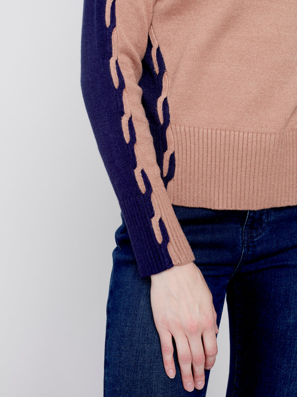 Detailed Sleeve Colorblock Sweater