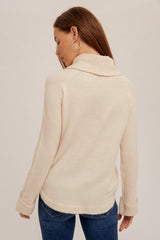Folded Sleeve Cuff Cowl Sweater Ecru