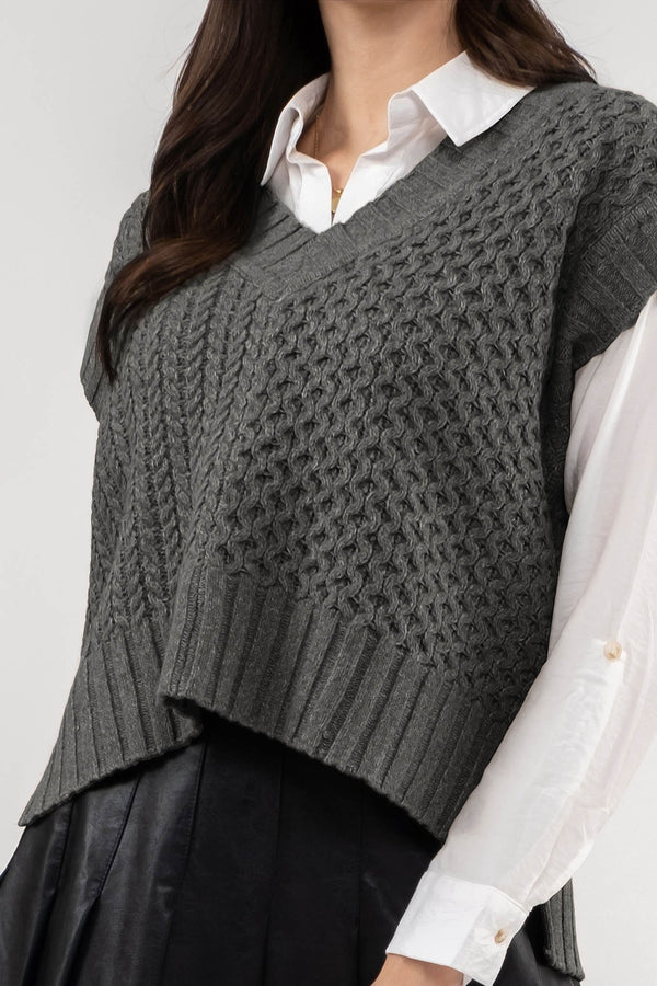 Contrast Knit Sweater Vest Heather Grey