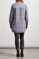 Notch Collar Plaid Long Shacket Blue Lake