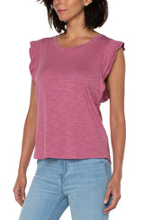Double Layer Flutter Slub Knit Top Wild Rose