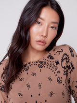 Frayed Edges Printed Sweater Truffle