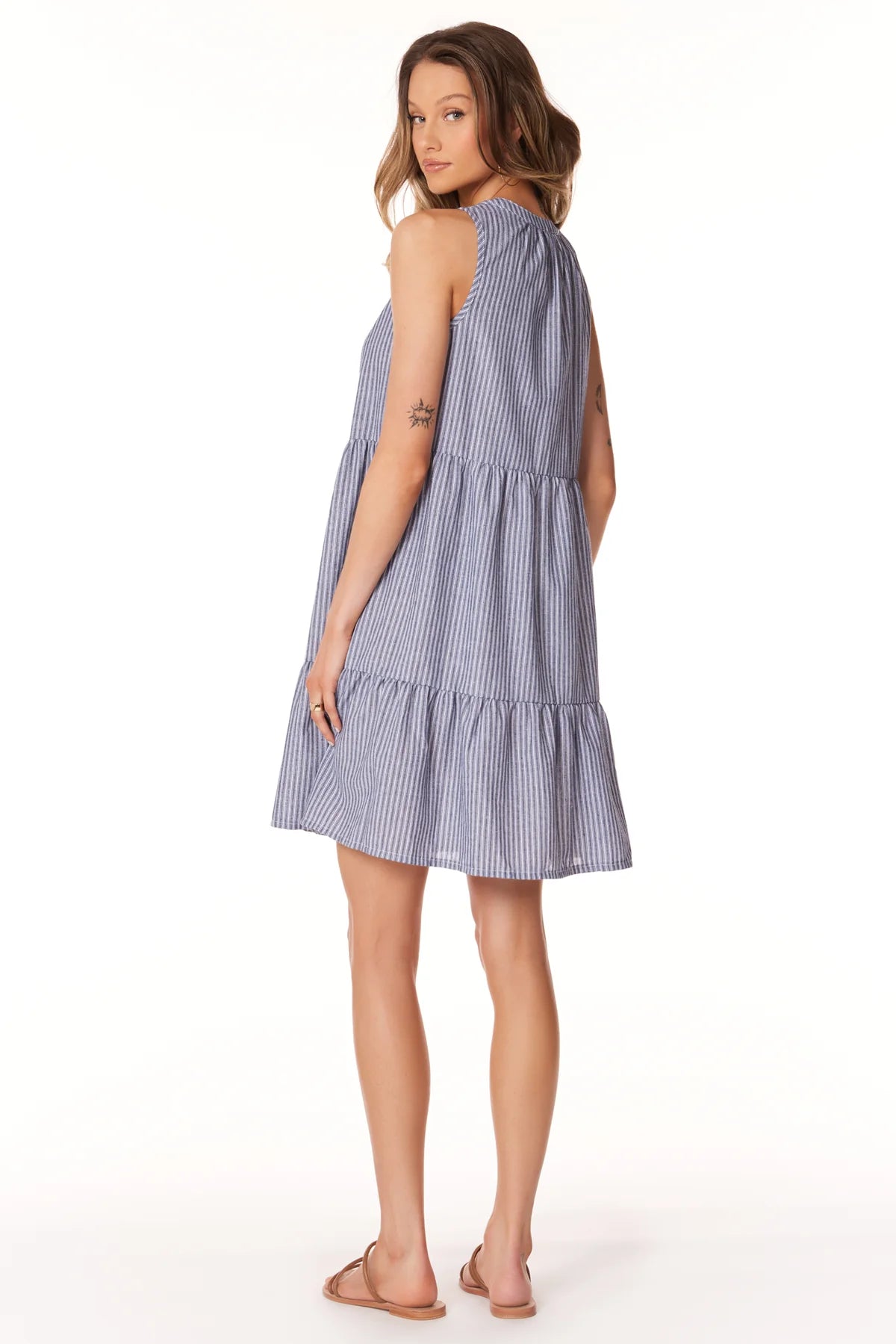 Striped Tiered Tank Dress Navy