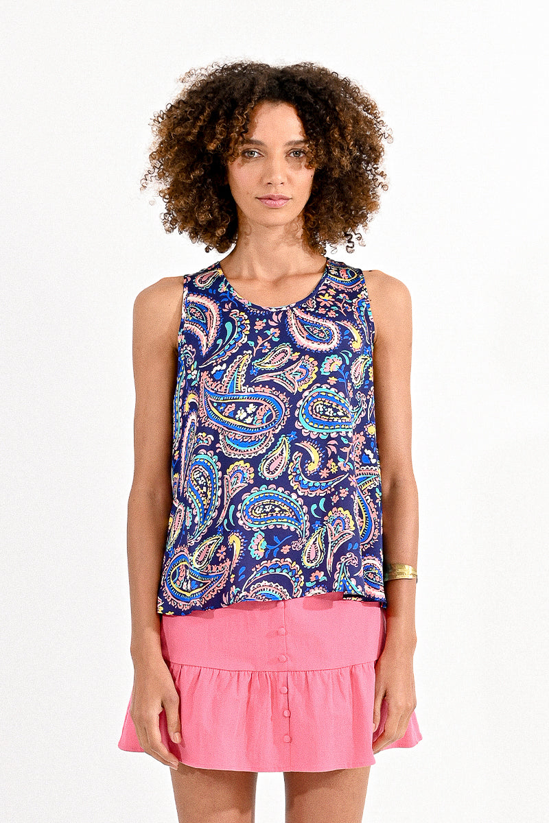 Paisley Print Swing Tank Navy Sacha