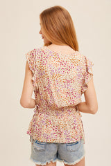 Flutter Sleeve Peplum Floral Blouse Multi