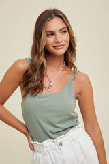 Ribbed Padded Knit Bra Top Dusty Sage
