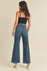 Patch Pocket Wide Leg Jeans Dark Denim