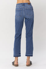High Waist Fray Slit Release Hem Straight Jean Medium