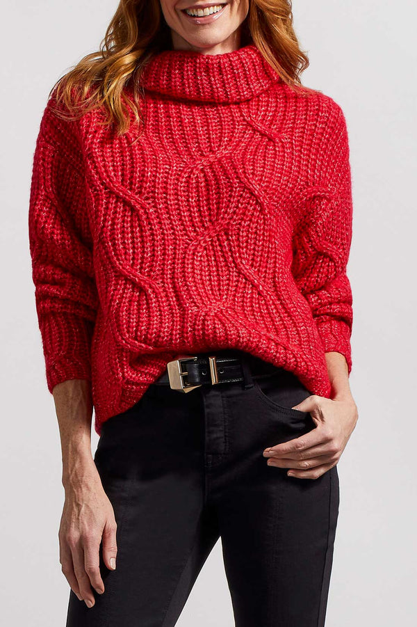 Cable Detail Turtleneck Sweater Lipstick Red