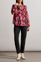 Dot Burnout Tie Neck Printed Blouse Red Plum