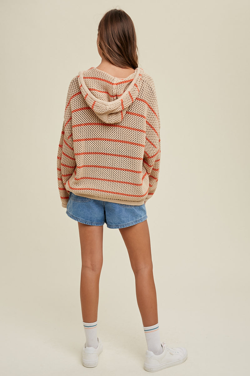 Stripe Hooded Knit Sweater