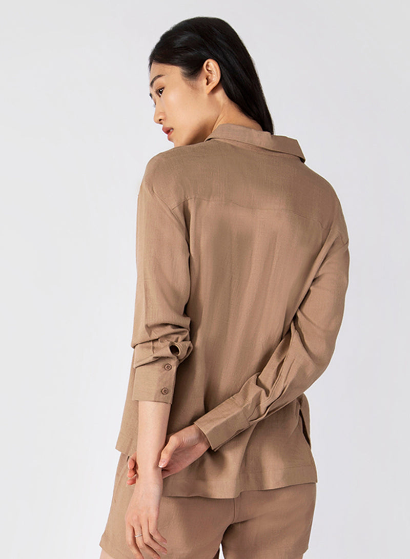 Woven Texture Button Down Shirt Soft Tan