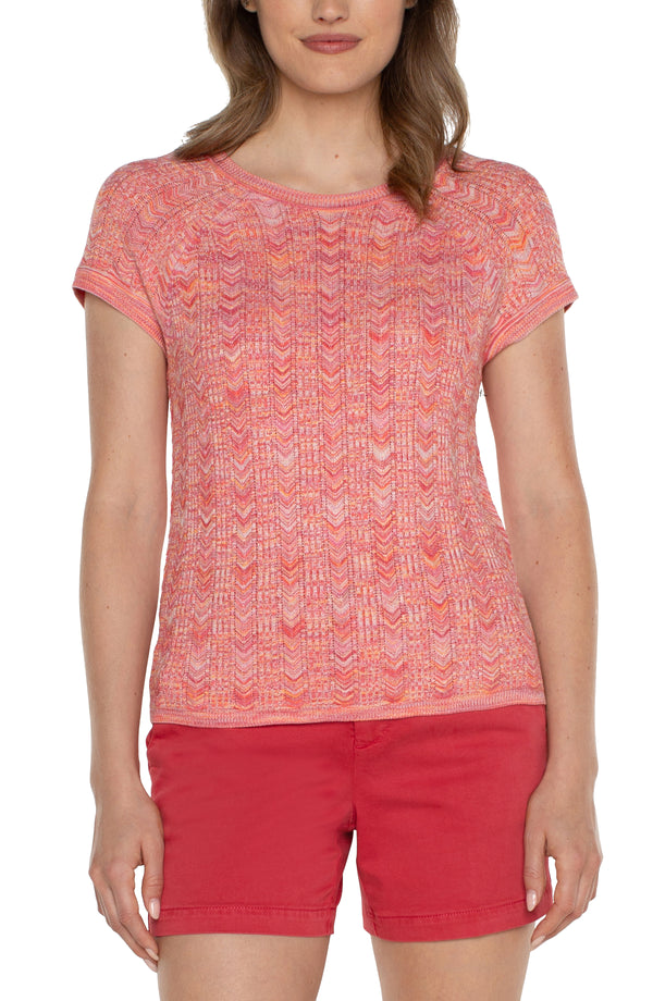 Short Sleeve Raglan Sweater Sugar Coral Space Dye