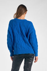 Cable Texture Crew Neck Sweater Indigo