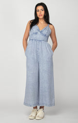 Tencel Knotted Front Wide Leg Jumpsuit Light Blue Wash