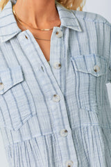 Washed Peplum Stripe Jacket Light Blue