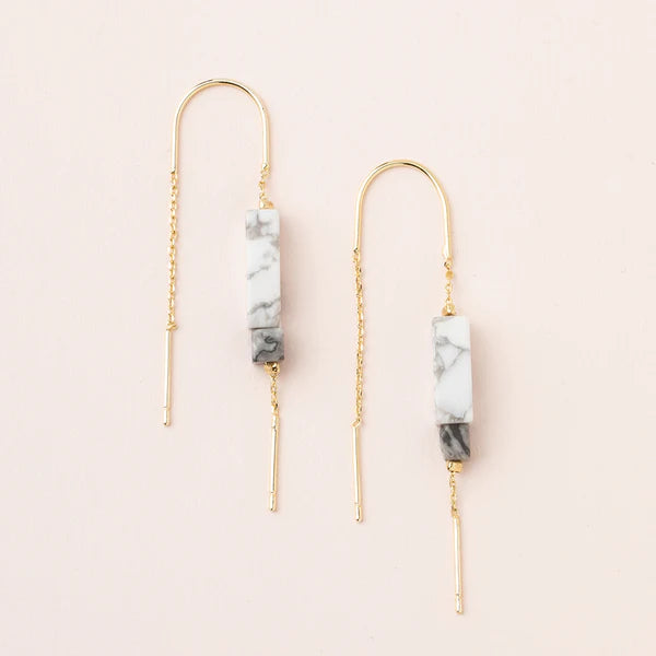 Rectangle Stone Earring Howlite + Gold