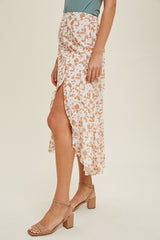 Floral Asymmetric Ruffle Hem Skirt Cream + Amber