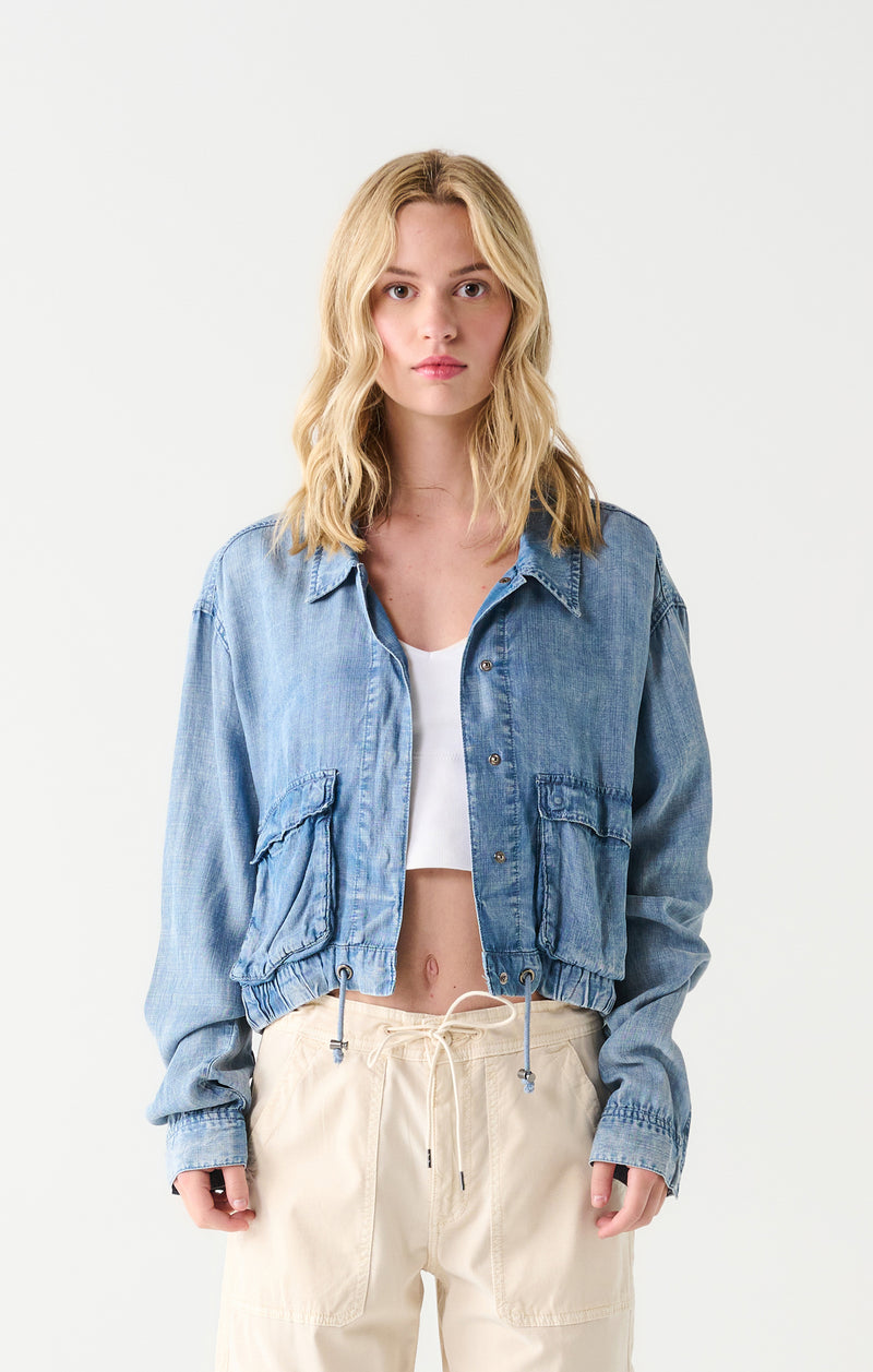 Drawstring Utility Jacket Chambray Wash