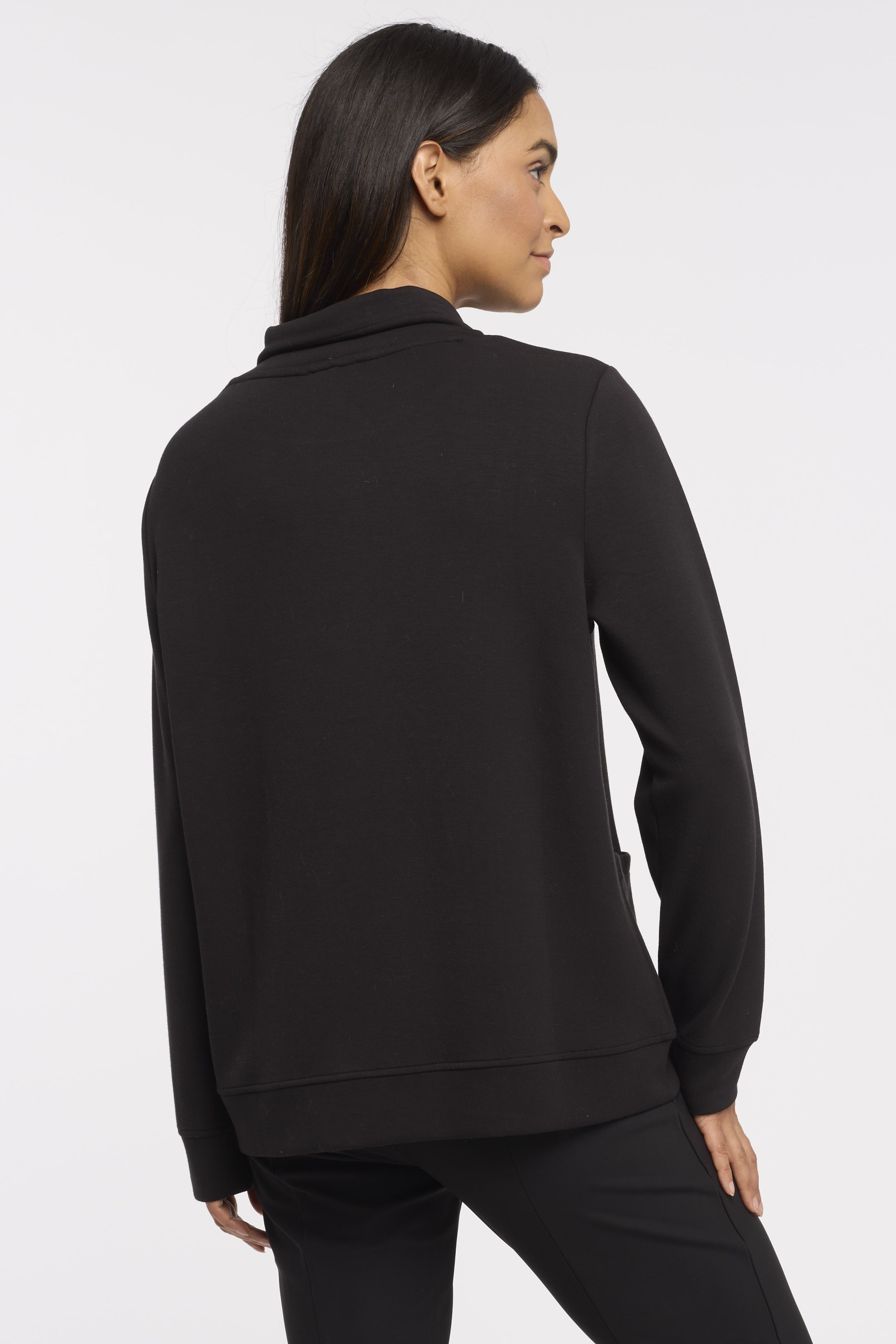 Drawstring Funnel Neck Zip Detail Top Black