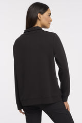 Drawstring Funnel Neck Zip Detail Top Black