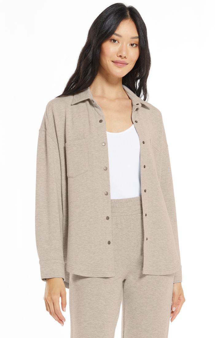 WFH Modal Shirt Jacket Heather Latte