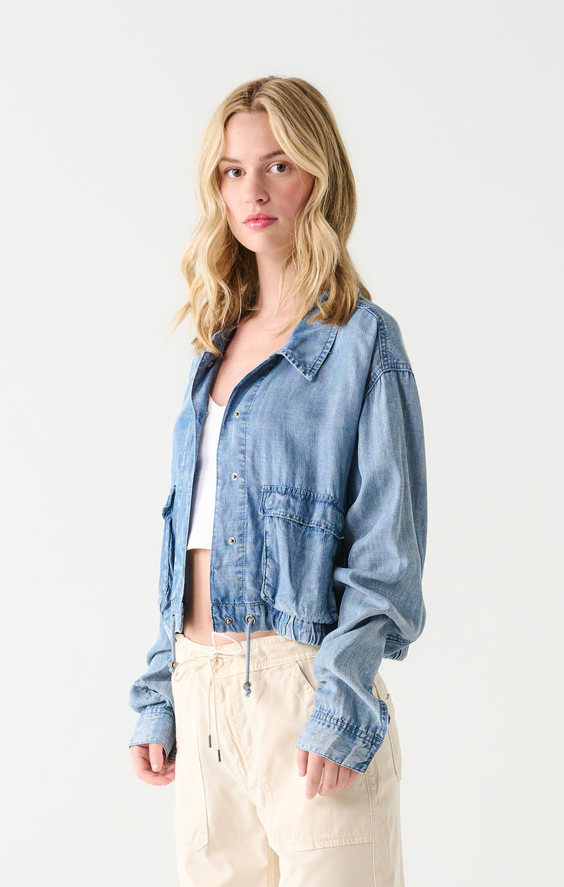 Drawstring Utility Jacket Chambray Wash