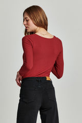 Selma Sweetheart Ribbed Long Sleeve Vino