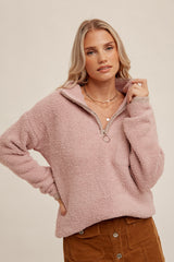 Sherpa Mock Neck Half Zip Sweater Blush