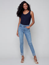 Frayed Hem Denim Pant Medium Blue