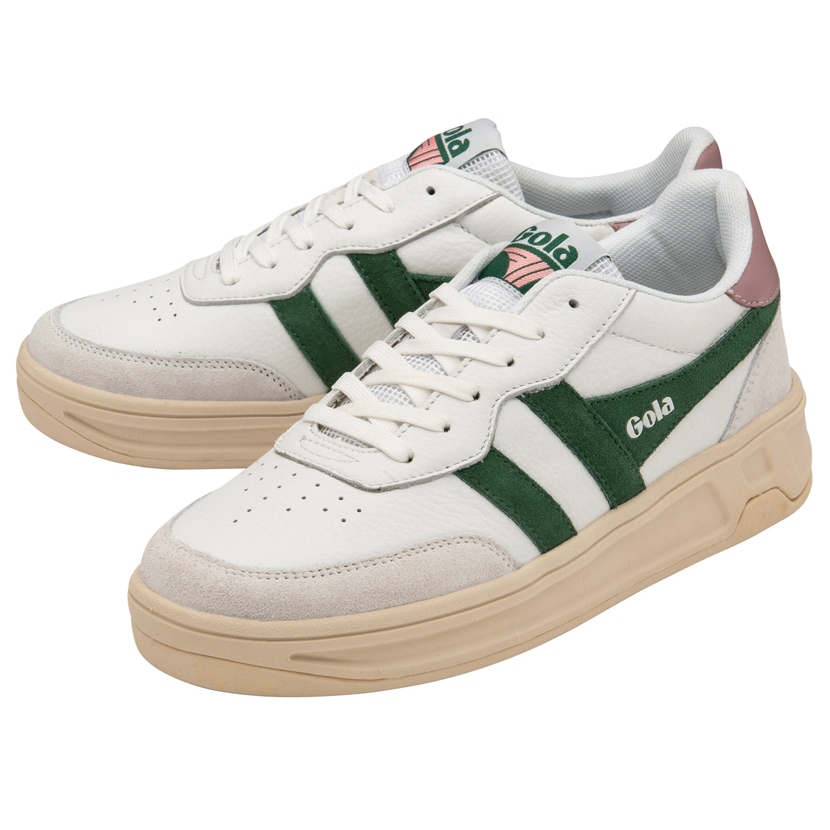 Topspin Sneakers White, Evergreen + Pastel Pink