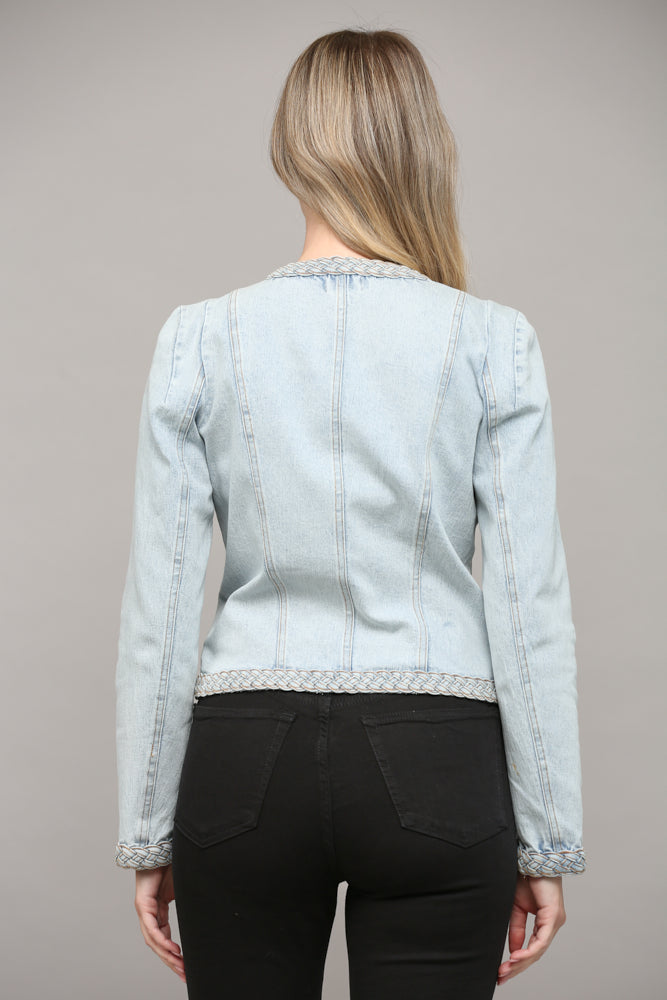 Braided Trim Jean Jacket Light Denim