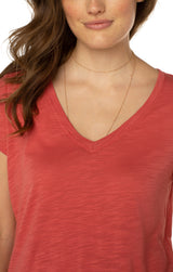 Slim Fit Vneck Slub Tee Coral