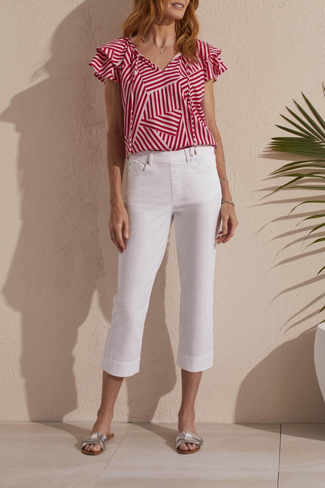 5 Pocket Pull On Kick Flare Capri White
