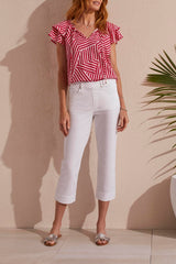 5 Pocket Pull On Kick Flare Capri White
