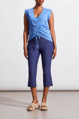 Covered Button Split Leg Flatten It Capri Jet Blue